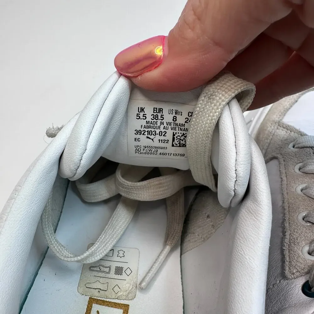 PUMA Mayze Stack White Varsity Green Platform Sneakers